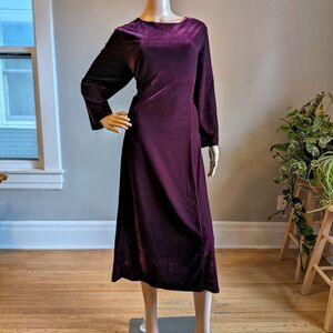 Vintage Coldwater Creek Burgundy Velvet Midi Dress Whimsigoth Autumn Size XL